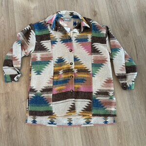 NWT Blue B Collection Pink Tan Blue Green Up Aztec Shacket Small oversized